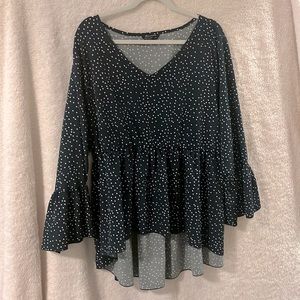 Green dot high-low blouse